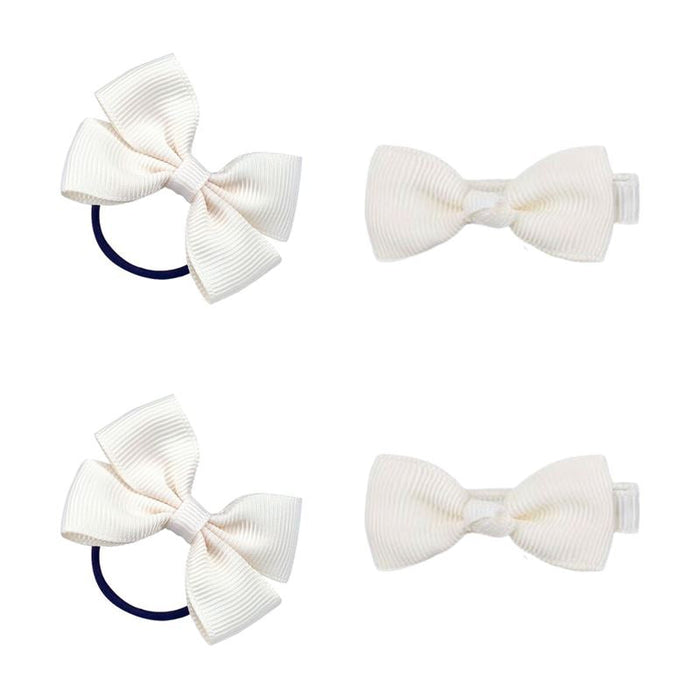 Ribbed Bow Hair Elastics and Hair Clips 4 Piece Set