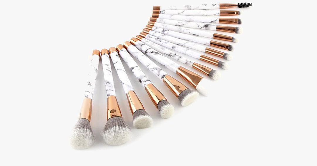BowLift | Pro Makeup Brush Set of 15 with Rose and Marble Pattern - Perfect for all Makeup Applications