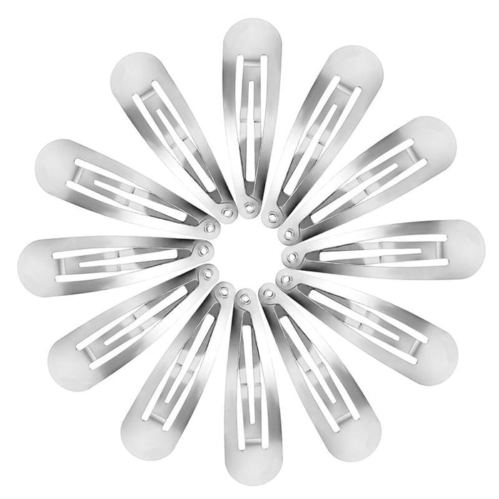 Metal Snap Hair Clips Set of 12 in Silver