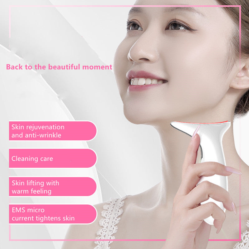 Neck and Face Beauty Device with Light and Warmth