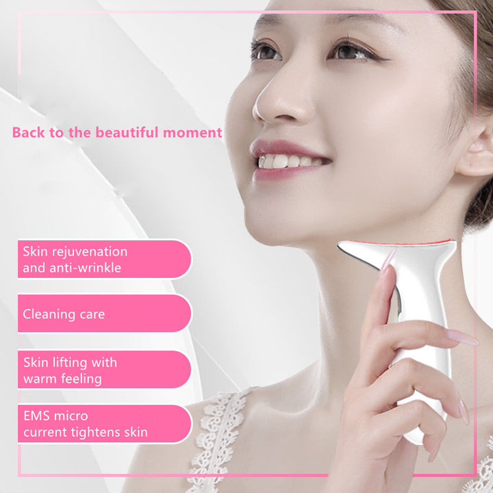 Neck and Face Beauty Device with Light and Warmth