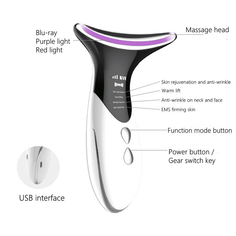Neck and Face Beauty Device with Light and Warmth