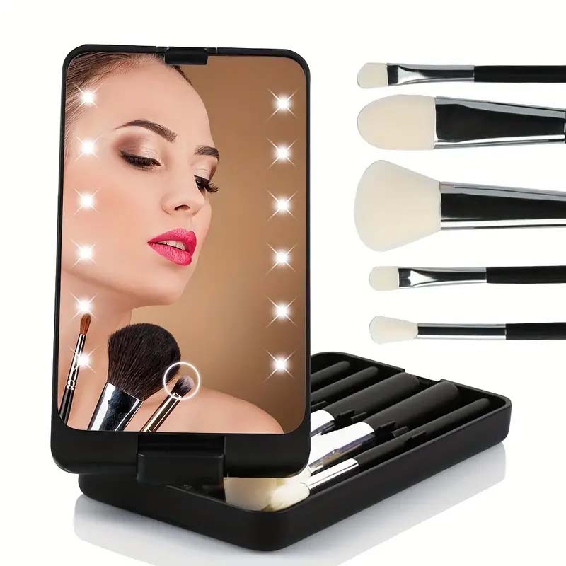 BowLift | Travel makeup brush set with LED light mirror