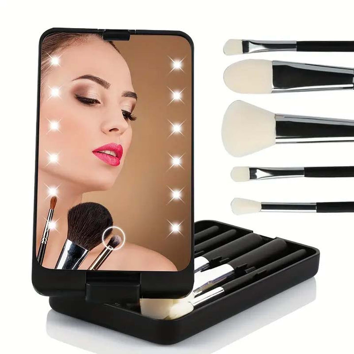 BowLift | Travel makeup brush set with LED light mirror