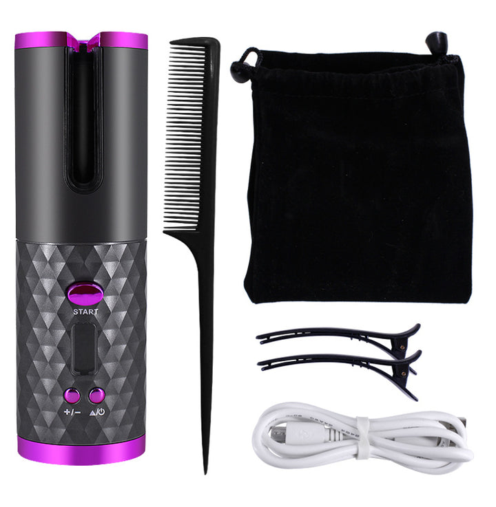 Cordless automatic hair curler with LCD