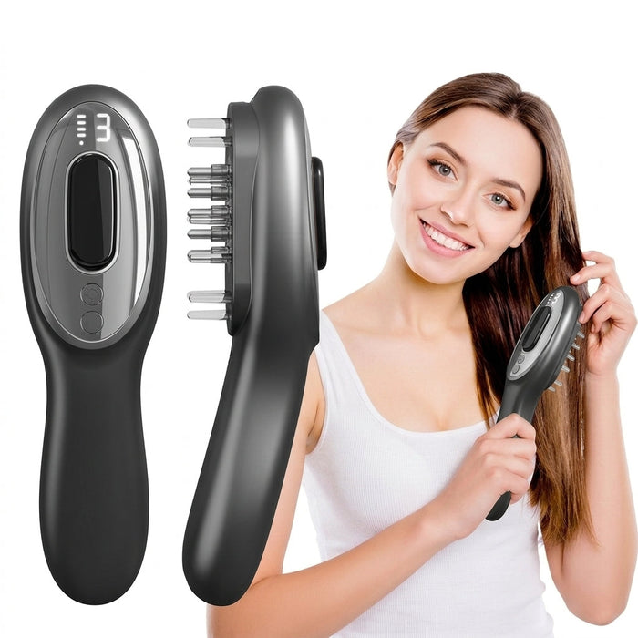 Electric Scalp Massager Comb with Serum Dispenser and Light Therapy