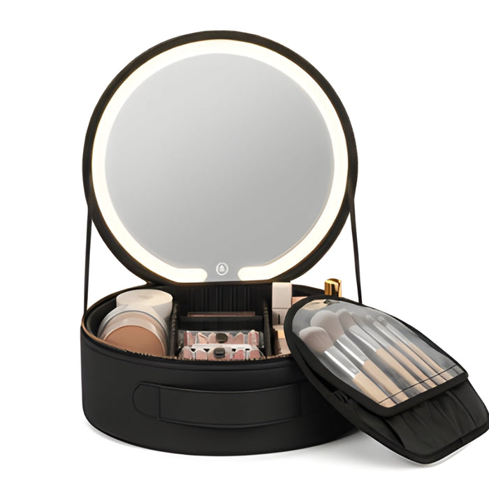 LED Lighted Makeup Mirror Travel Case with Storage