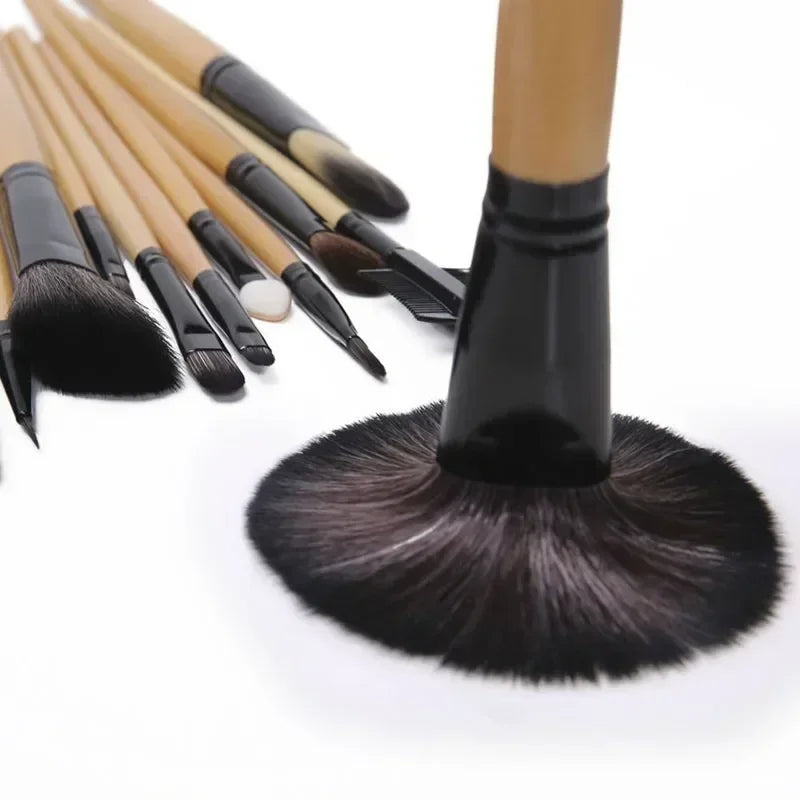 Makeup brush set in roll-up pouch