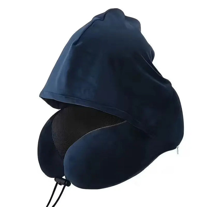 Hooded Memory Foam Travel Pillow U-Shaped Neck Support