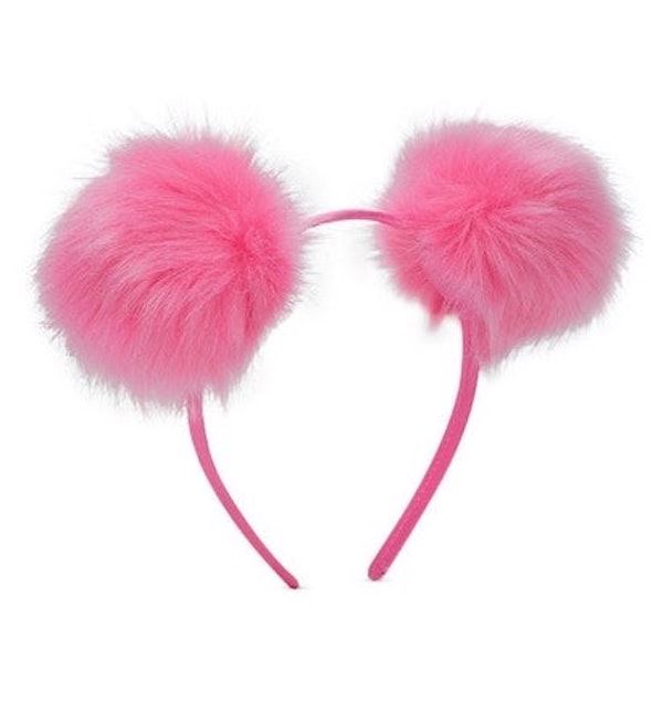 Girls' Pink Fluffy Pom Pom Headband for Fancy Dress