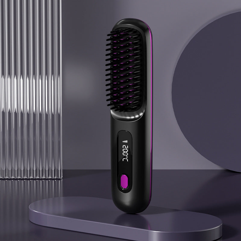 Cordless straightening brush with LCD screen