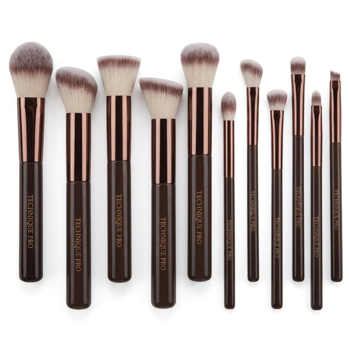 Makeup Brush Set 11 Pieces Chocolate Bronze Handles