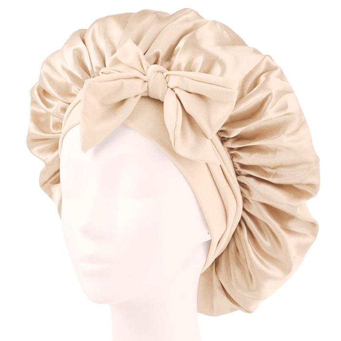 Satin Sleep Bonnet with Adjustable Tie and Ruffled Edge