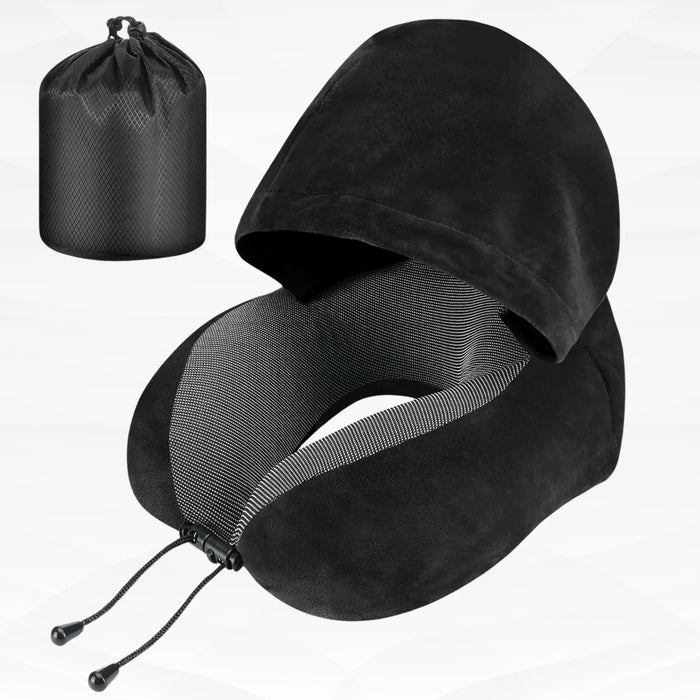 Hooded Memory Foam Travel Pillow U-Shaped Neck Support