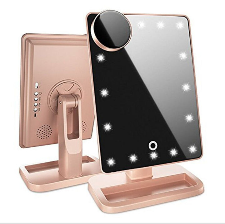 Rose gold LED makeup mirror with speaker