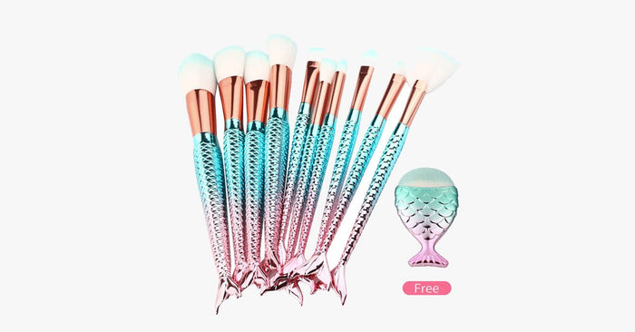 BowLift | Mermaid Makeup Brush Set with FREE Contour Brush - Professional Cosmetic Brush for Eyeshadow, Eyeliner, Blush & Concealer