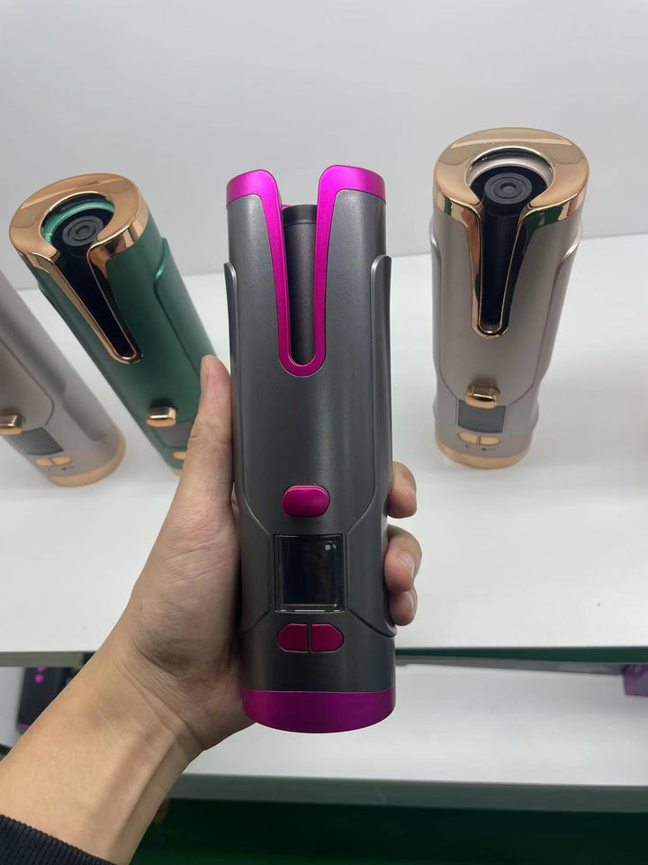 Cordless automatic hair curler with LCD