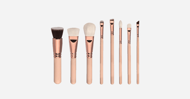 BowLift | Princess Makeup Brush Set with 8 Pieces in Rose Gold and Beige Handles - Makes you look and feel like a princess!