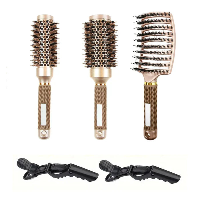 BowLift | Round Brush Set GLOSSENTA | Ions-Ceramic & Boar Bristles | Anti-frizz & Volume | 25–53 mm Ø