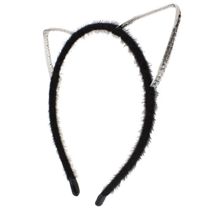 Cat Ear Headband with Diamanté Detail and Plush Trim