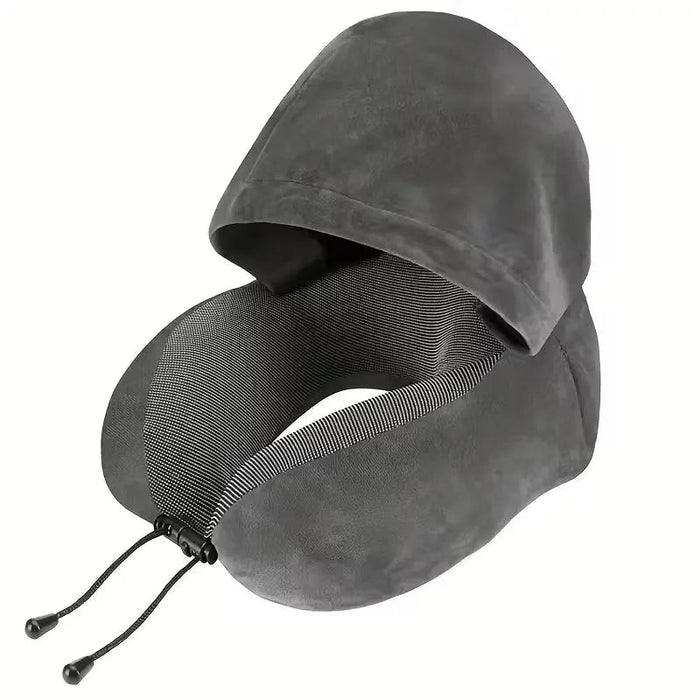Hooded Memory Foam Travel Pillow U-Shaped Neck Support