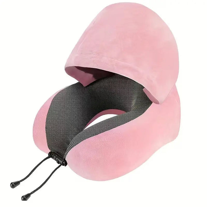 Hooded Memory Foam Travel Pillow U-Shaped Neck Support