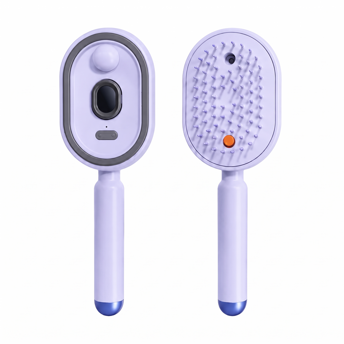Thea Electric Scalp Massage Brush with Oil Dispenser Red Light and Self Cleaning Bristles Rechargeable Detangling Scalp Comb