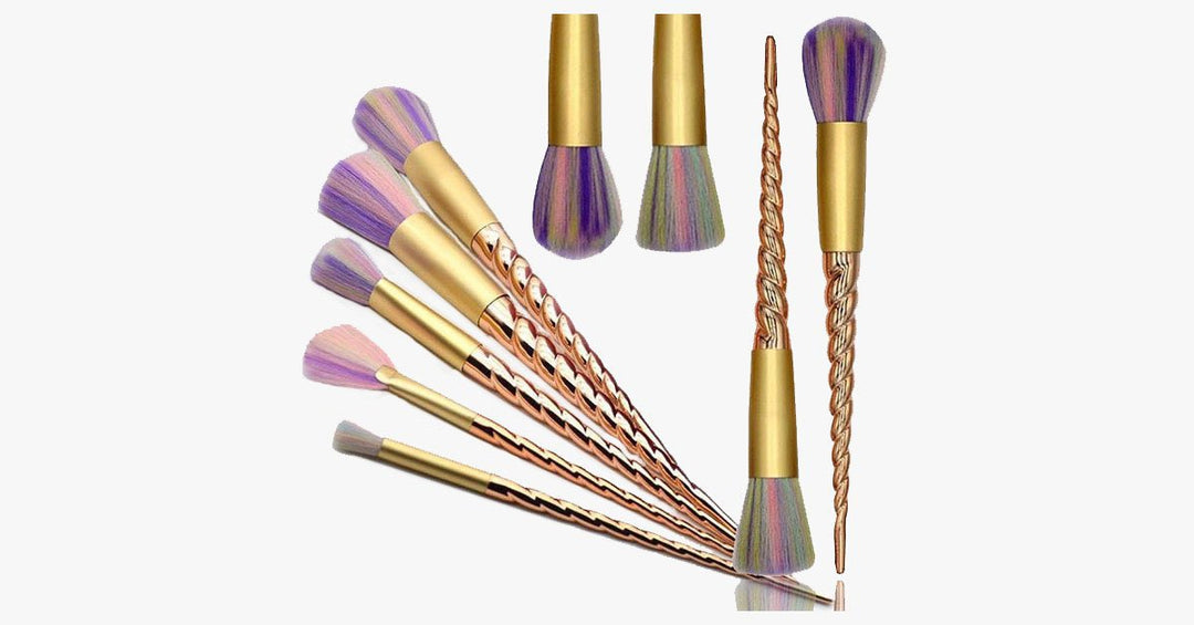 BowLift | Gold twisted unicorn makeup brush set with 5 synthetic brushes - Gives you the perfect makeup!
