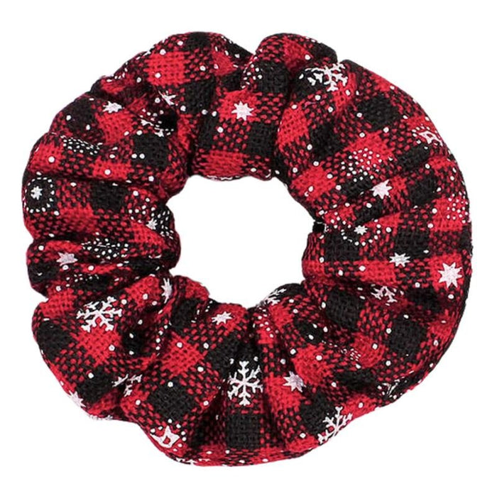 Sequin Plaid Scrunchie with Snowflake Detail