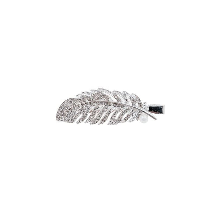 Women's Crystal Feather Hair Clip with Pearl Detail